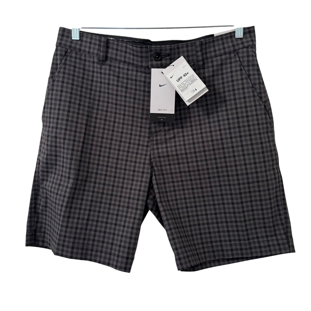 Nike Dri-FIT Golf Shorts‎ Mens 35 Grey Black Plaid Gingham UPF 40+ Preppy NWT